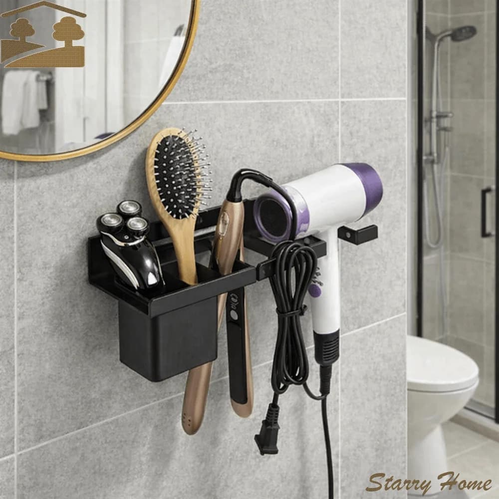Carbon steel wall holder for hairdryer, space saving, waterproof, for plate and comb