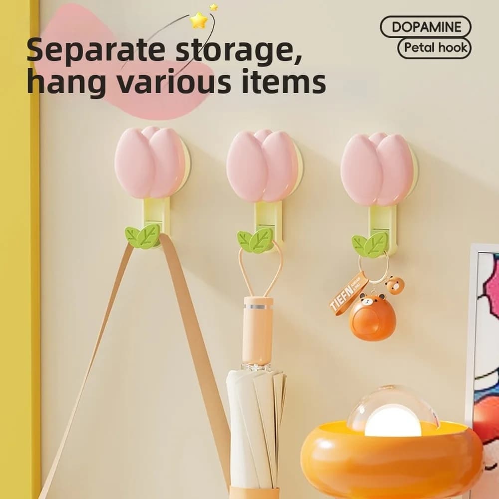 1Pcs Colorful Suction Cup Hook Wall Mounted Tulip Towel Rack For Organizing Keys Towels Clothes Bags Dolls Hanging Organizer