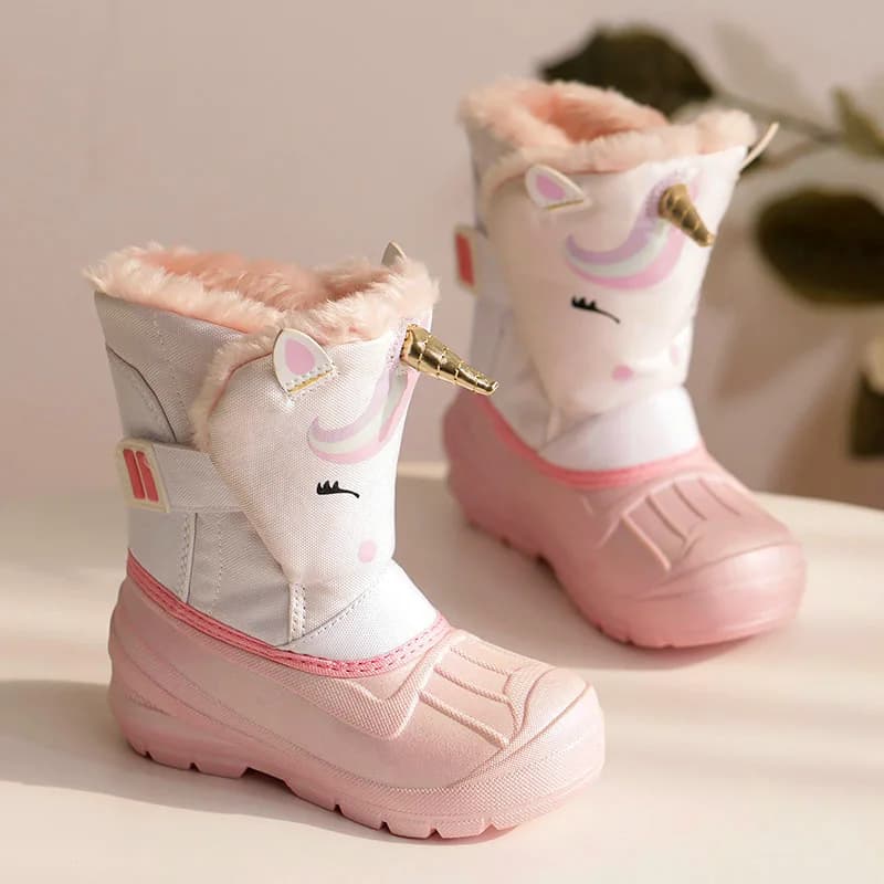 Stivali da neve per bambini invernali Stivali da principessa alti per ragazze Ragazzi Scarpe in cotone addensato anti-calcio Stivali da cartone animato morbidi e impermeabili per bambini