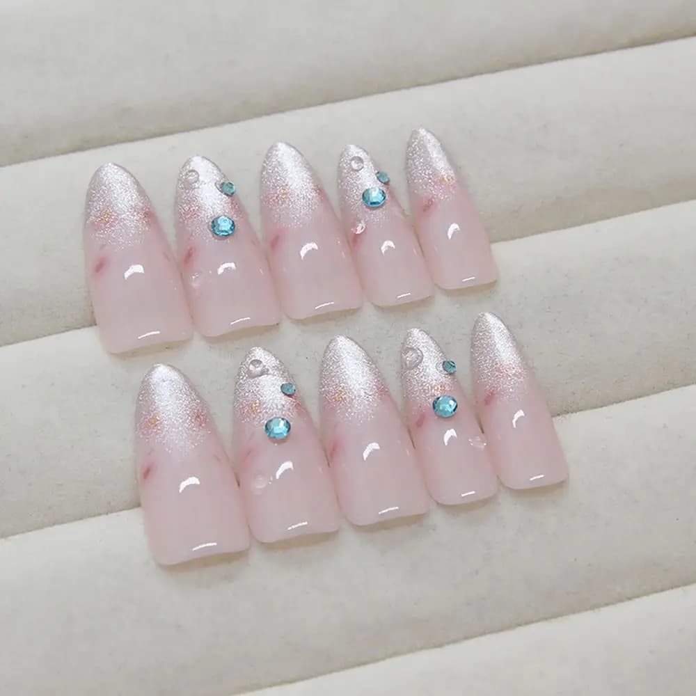 24/30 Pezzi Unghie Finte Glitterate con Decorazioni Floreali, Unghie Finte Francesi Dorate, Unghie Press-on a Copertura Totale per Donne e Ragazze