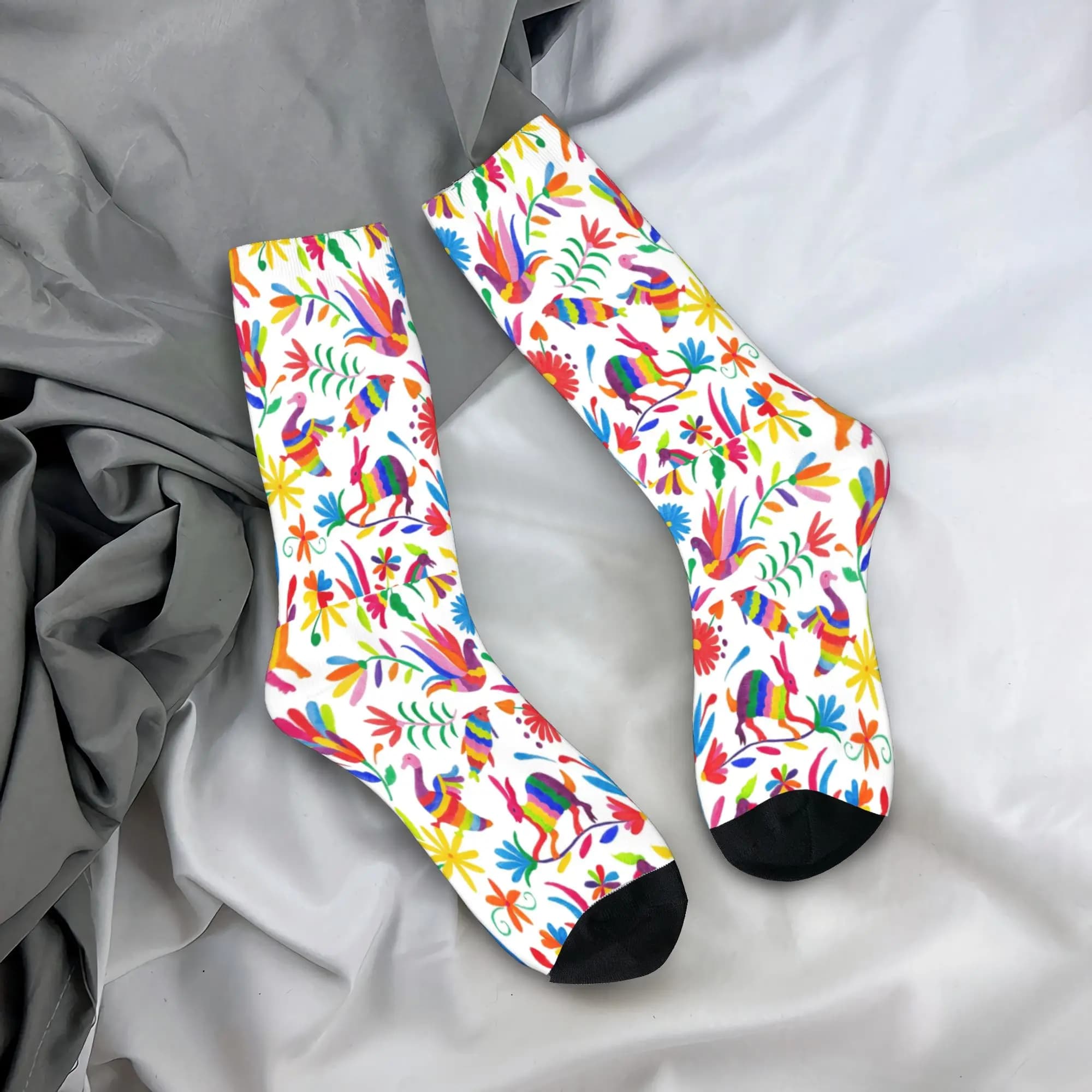 Calzini personalizzati con arte folk otomi messicana, calzini unisex con motivo floreale e uccelli, calzini eleganti per primavera, estate, autunno e inverno