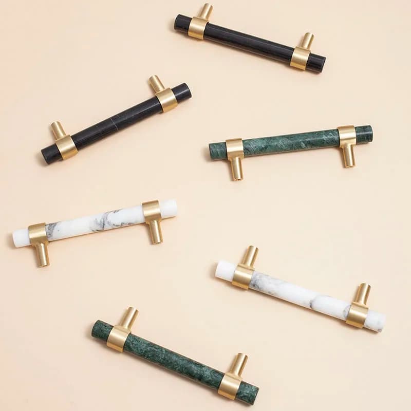 Maniglie per mobili in marmo bianco/nero/verde manopole in pietra naturale per cassetti maniglie per porte moderne in ottone T Bar