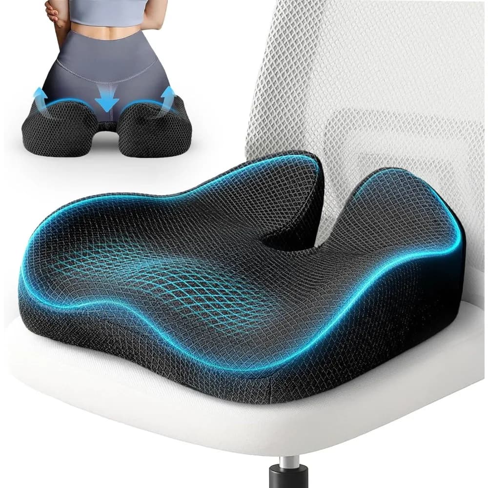 Cuscino per sedia da ufficio, cuscino ergonomico per sedile in memory foam 19 x 17 per alleviare il dolore al cozze, schiena, sciatica e fianchi