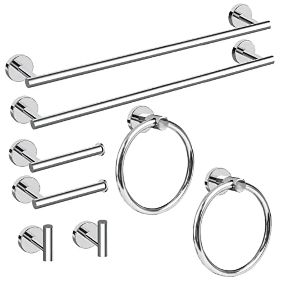 Set di accessori per il bagno da 8 pezzi, portasciugamani da 24 pollici + anello portasciugamani + porta carta igienica + gancio per accappatoio, acciaio inossidabile SUS304