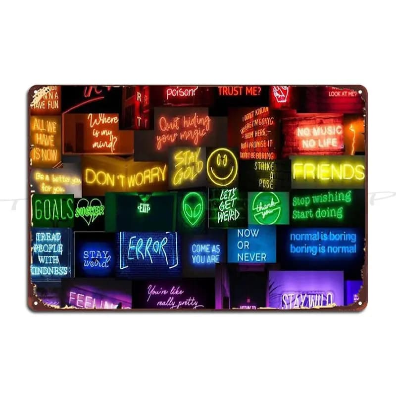 Insegna in metallo stile anni '90 con collage di negozio di calzature e insegna al neon, poster classico personalizzabile per decorazione murale, design personalizzato per la tua stanza, poster in latta.