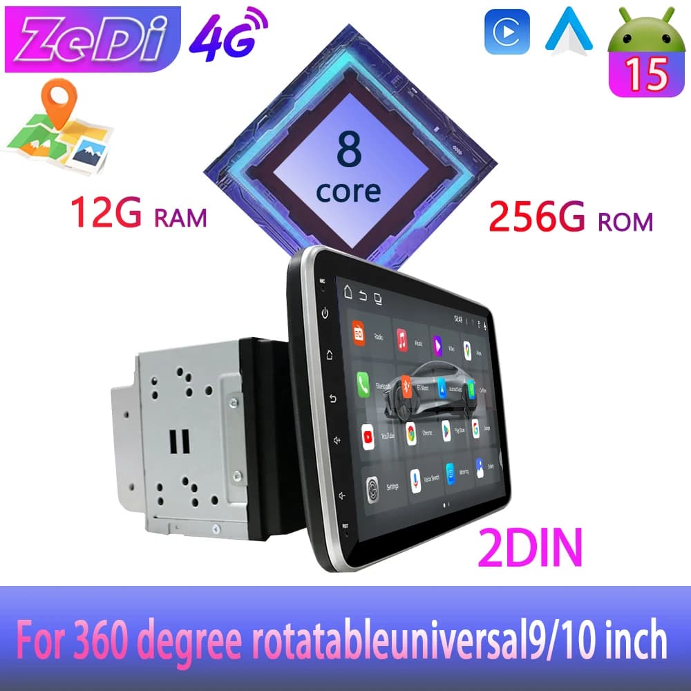 For 360 2DIN degree rotatableuniversal9/10inch Android15, CarPlay auto reverseinputsplitscreennavigation and other funct