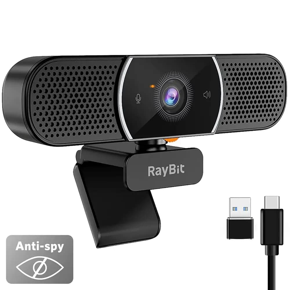 Spedizione Gratuita Webcam 3 in 1 - Webcam USB C 2K HD con Microfono e Altoparlante, Audio Stereo e Microfoni con Cancellazione del Rumore