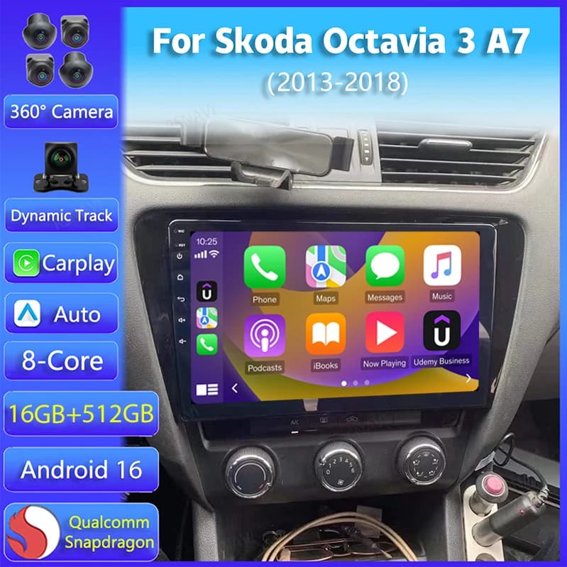 Android 15 Carplay Auto for Volkswagen Skoda Octavia 3 A7 2013 2014 2016 2017 2018 Multimedia Autoradio DSP Stereo Reader