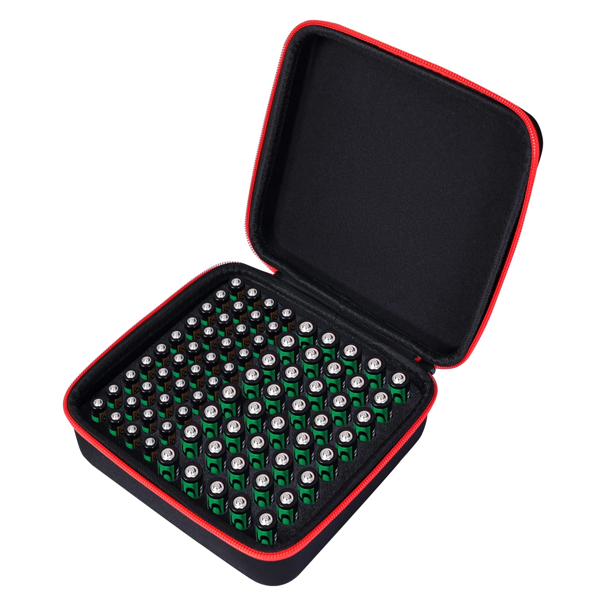Hard box suitable for 40 AA batteries + 40 AAA batteries. Portable storage bag with a total of 80 slots to store and transport easily.
