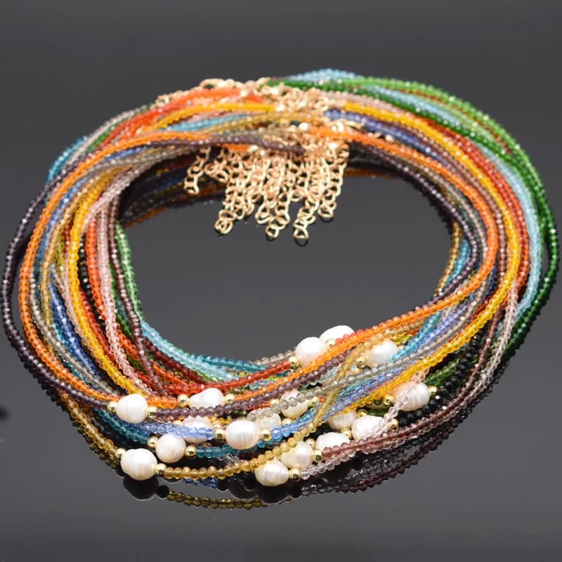 Collana a catena corta con dichiarazione di perle naturali arcobaleno collana con ciondolo a forma di Choker Boho con perline di cristallo lucido di moda gioielli femminili