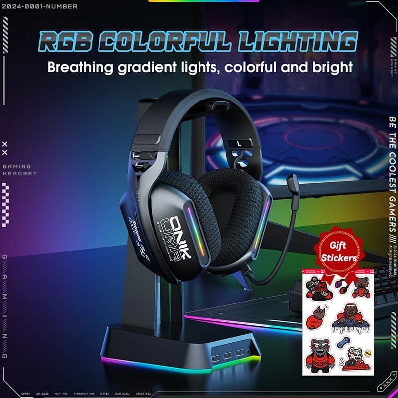 ONIKUMA GT808 2,4 GHz Wireless Gaming Headphones Noise Cancellation for PS5 PS4 PC Mac RGB Microphone Game Headphones