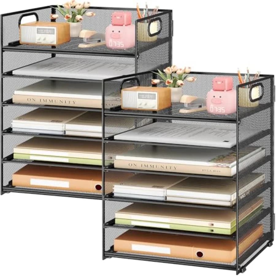 Organizzatore per scrivania con vassoio portaoggetti in rete e maniglie, porta lettere da scrivania per ufficio, casa, scuola, portaoggetti per forniture.