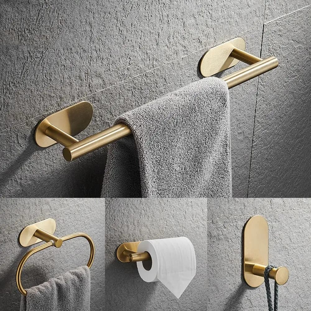 Nessuna perforazione Set di accessori per il bagno in oro Portarotolo di carta igienica Portasciugamani Bar Rail Ring Robe Hook Hardware