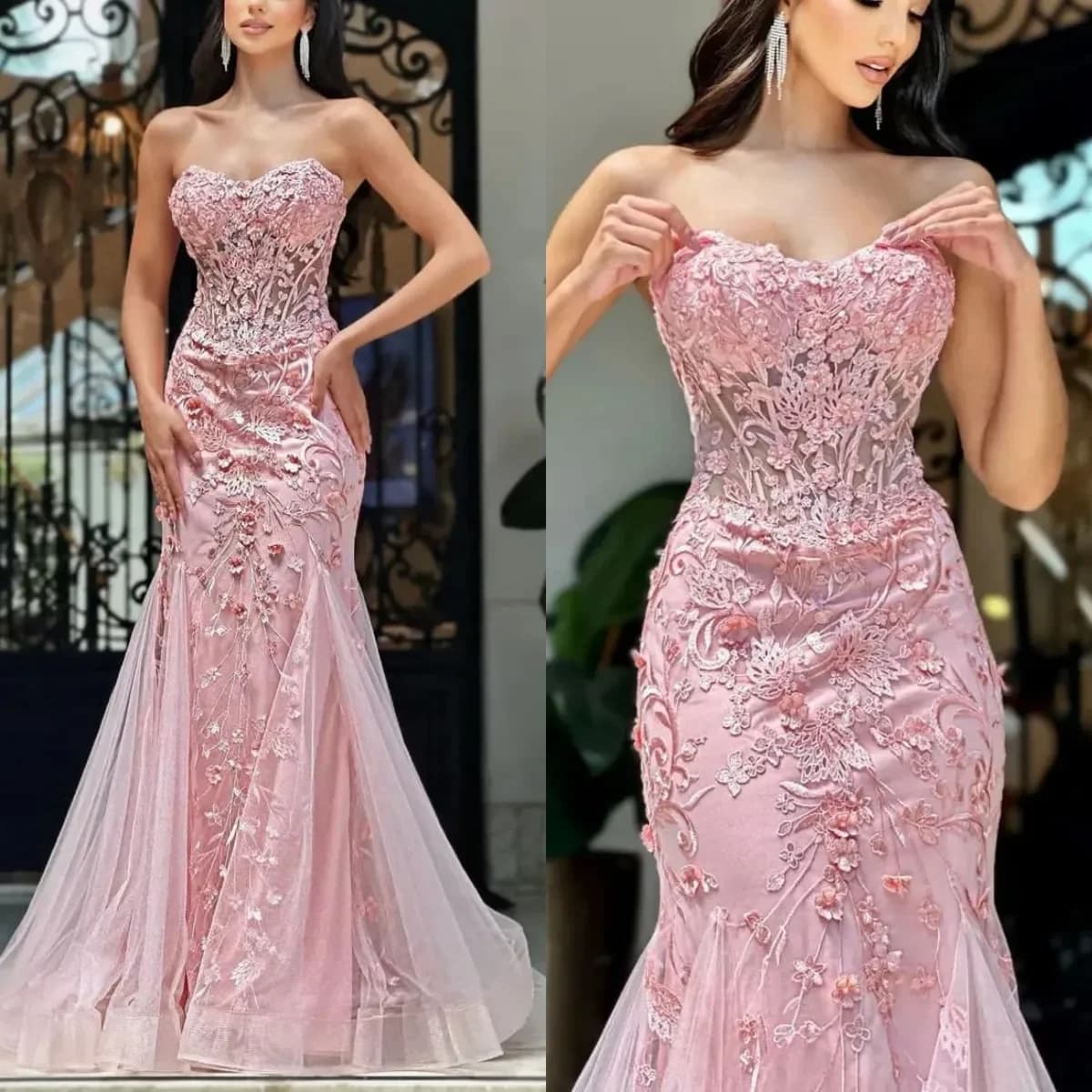 Stylish Siren Evening Dress Sleeveless Dress with Heart Neck Sleeveless Dress with Backless Lace Applications Custom Dance Dress