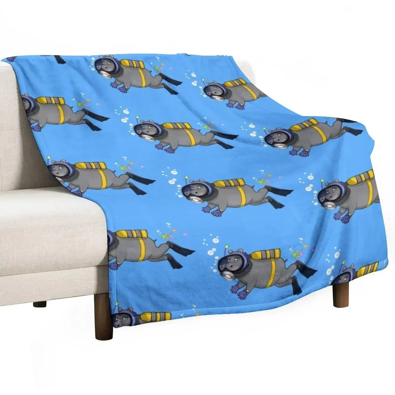 Diver Hippo Throw Blanket Extra Large Throw Flannel Fabric anime Decorative Beds Bed Fashionable Sleeping Bag Blankets