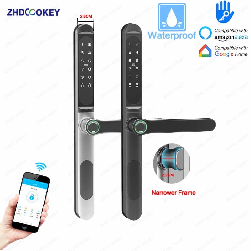ZHDCOOKEY Impronte digitali Biometrico Sottile Impermeabile Smart Door Lock Scheda RFID in alluminio Password TTLock Serrature elettroniche per porte scorrevoli