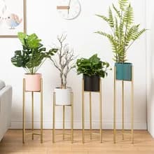 Piante da interno Supporto per piante in metallo a 3 livelli e 3 in vaso, Portavasi da fiori bianco nero oro rosa, Mensola per fiori rimovibile da pavimento