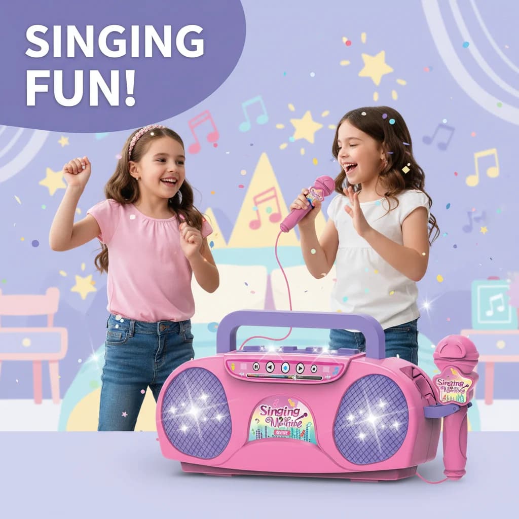 Giocattolo per strumento musicale con microfono per macchina per karaoke per bambini con luce per regalo educativo da viaggio per interni ed esterni per ragazze e ragazzi
