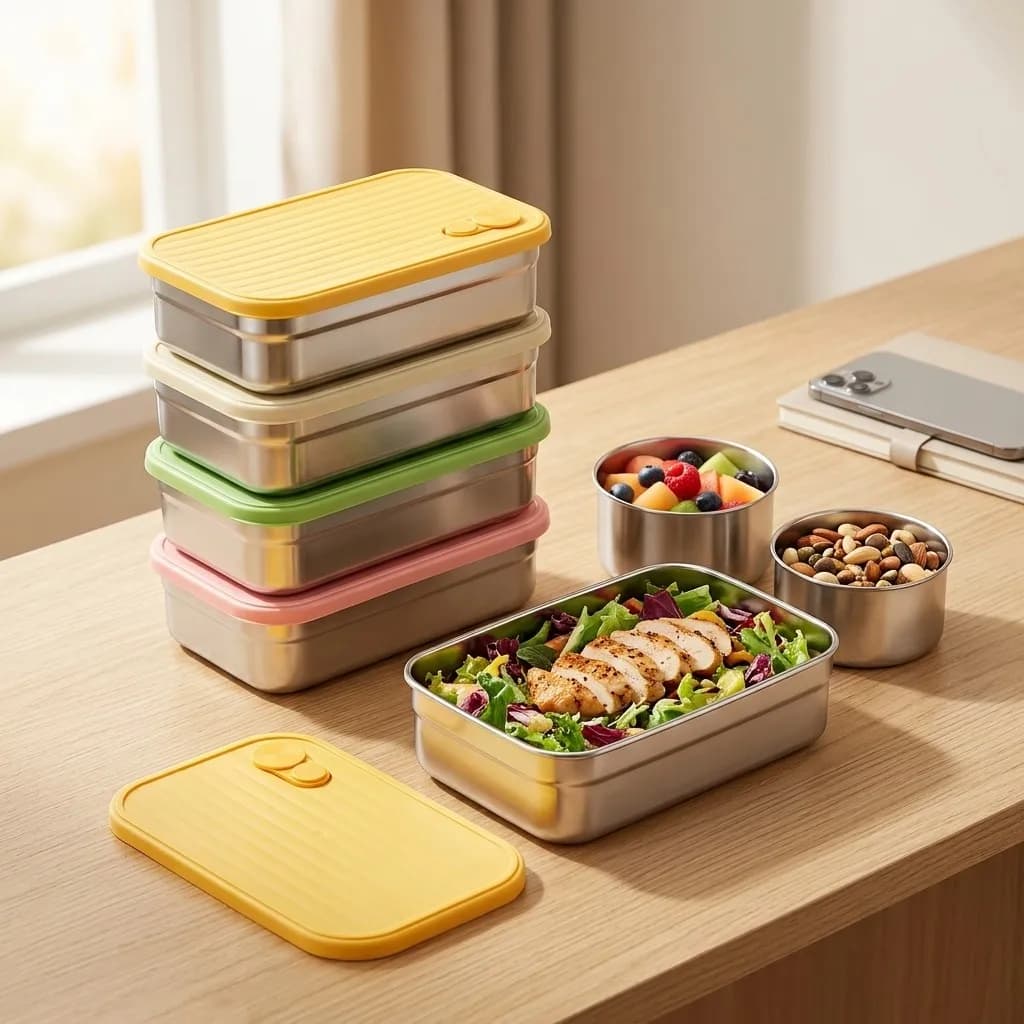 Microwavable 304 Stainless Steel Bento Box Set Metal Lunch Box for Adults Kids Meal Prep Snack Food Storage Containers