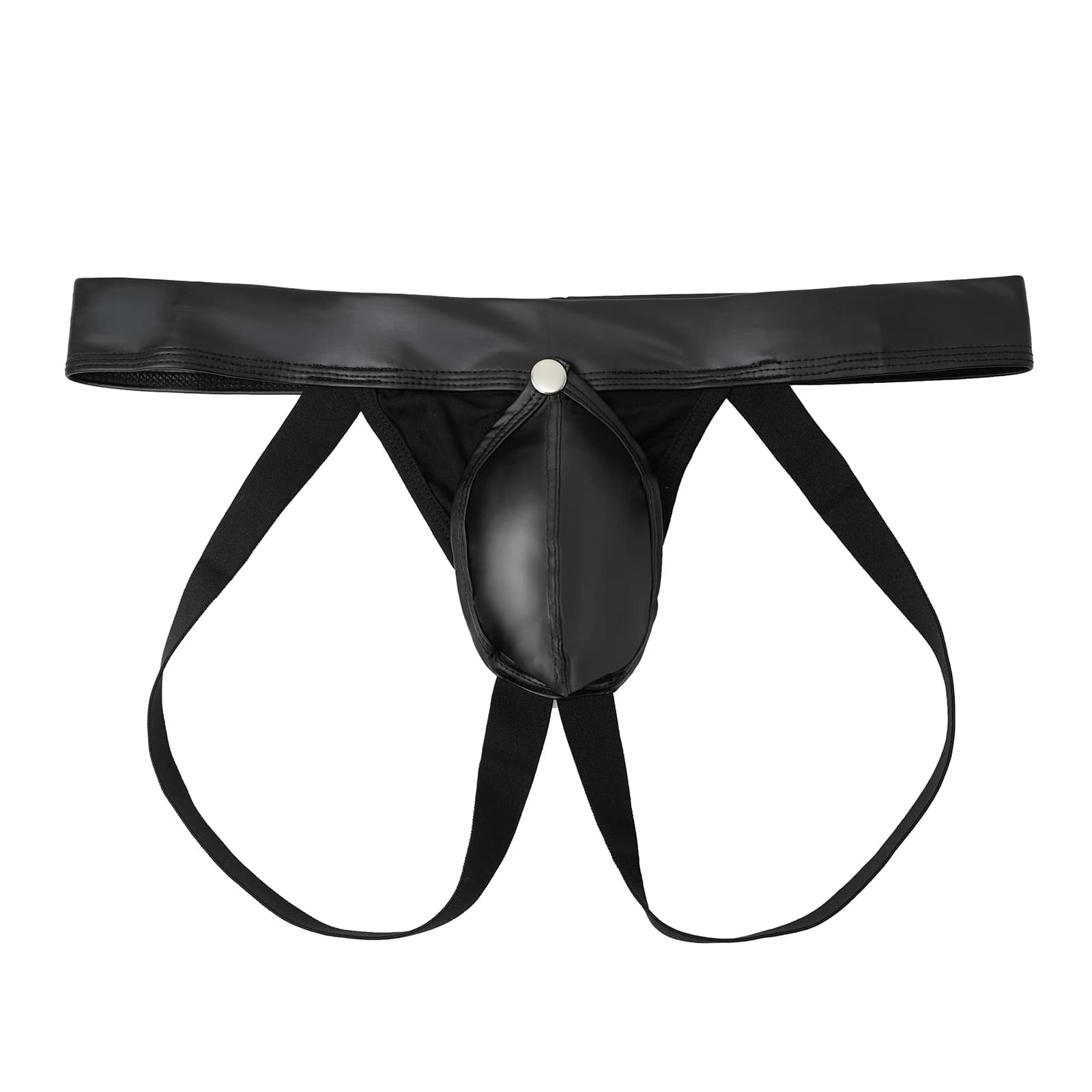 Slip perizoma da uomo in PU, intimo in ecopelle con tasca aperta rimovibile e fibbia, costume