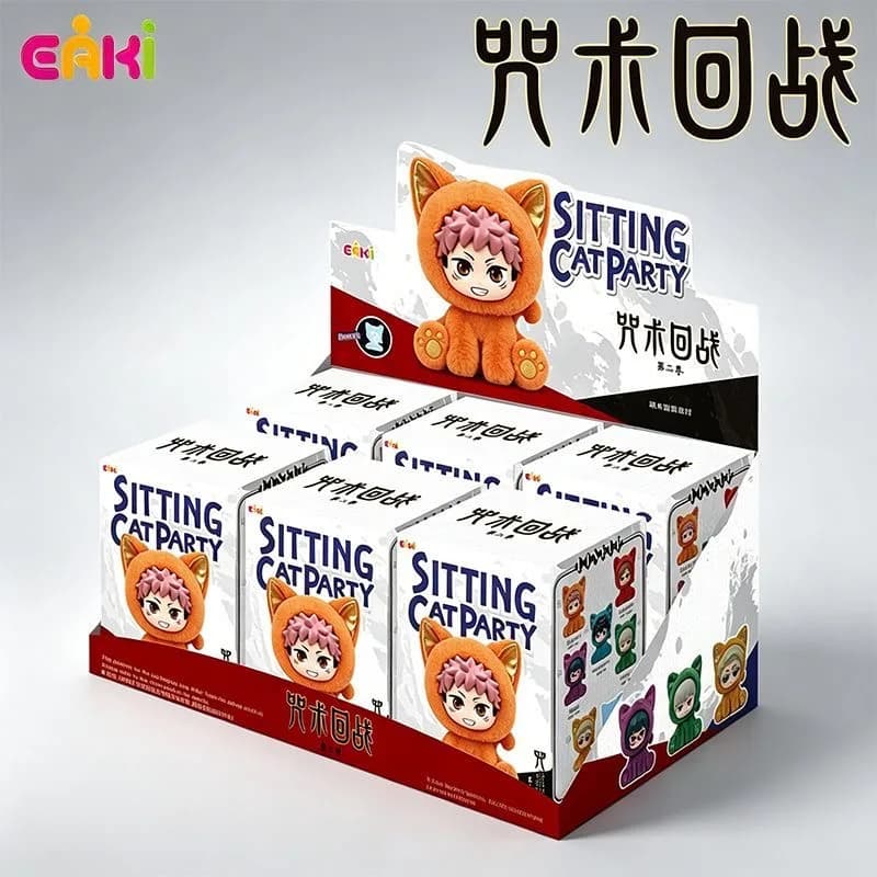 EAKI Jujutsu Kaisen Neko Paradise Party Plush Blind Box Sitting Cat Party Figure Soft Desktop Ornament Collectible Art Toy