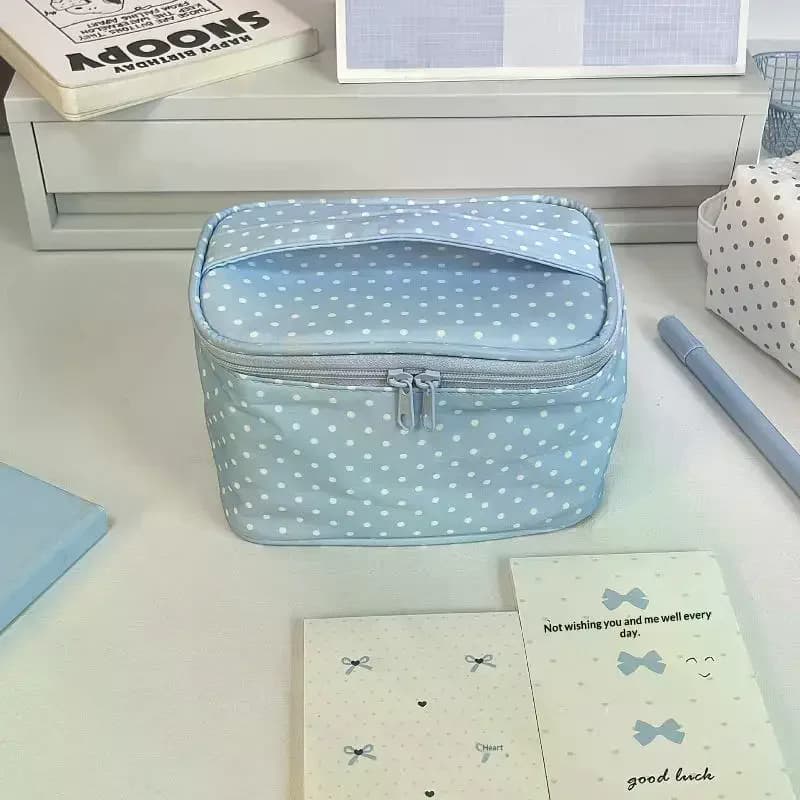 Dot Patterns Storage Bag Portable Large Capacity Pencil Case Double Zipper Cosmetic Bag