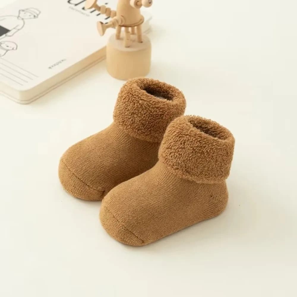 New 0-3Year Kids Woolen Socks Winter Thick Warm Velvet Lining Snow Floor Socks Solid Color Newborn Footwear Toddler Baby Socks
