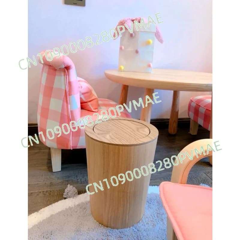 Secchio in legno semplice in stile giapponese da 10 litri. Casa creativa, hotel, soggiorno, camera da letto, pattumiera ribaltabile con coperchio