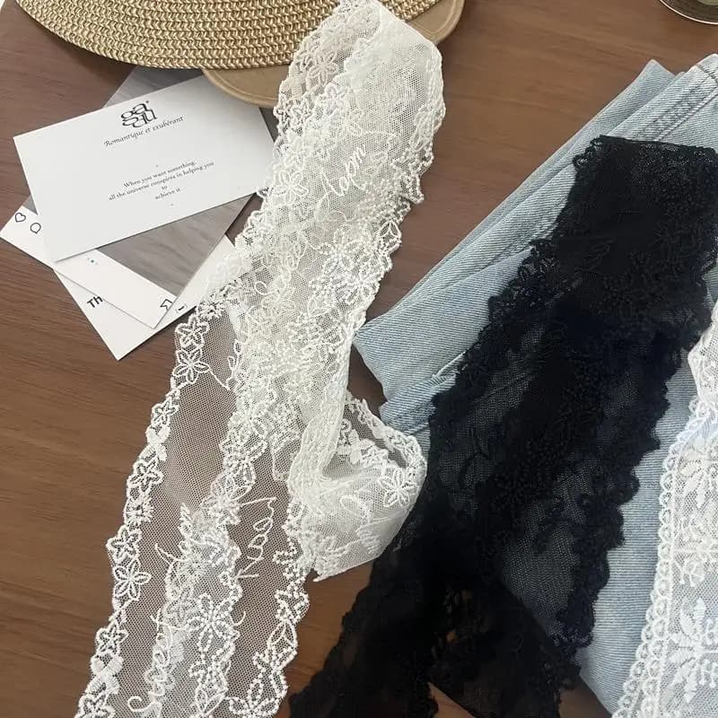 Esclusiva Cintura Lunga in Pizzo Y2K con Fiocco Floreale, Cintura Sottile da Annodare per Vestiti e Jeans, Sciarpa in Pizzo, Accessori per Capelli
