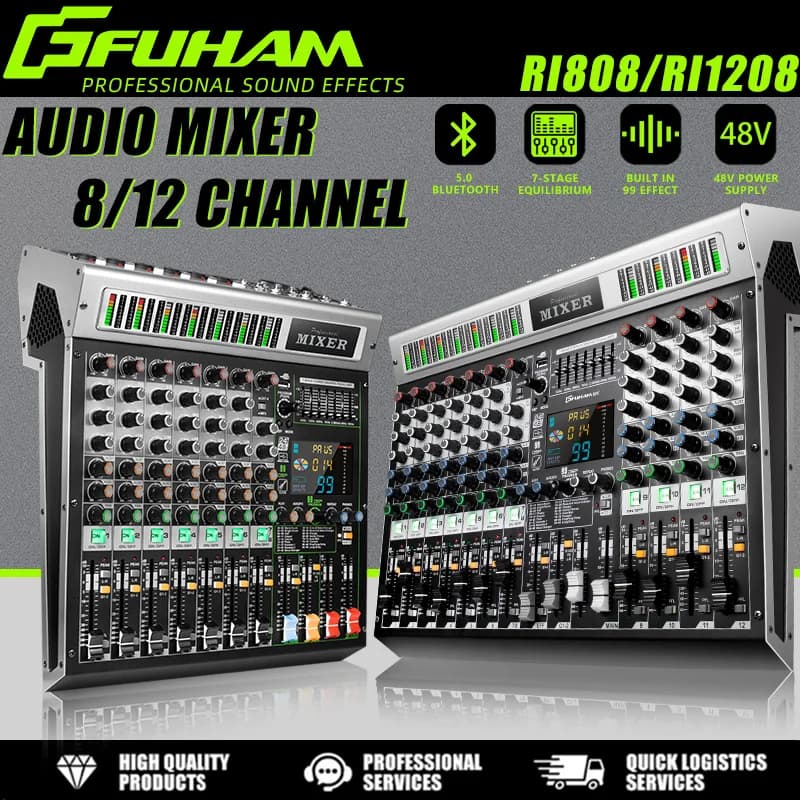 FUHAM RI808/1208 Professional Mixer 8/12 channels 99DSP 48V Power Supply Phantom USB Recording Studio Karaoke Bluetooth DJ Console Mixer