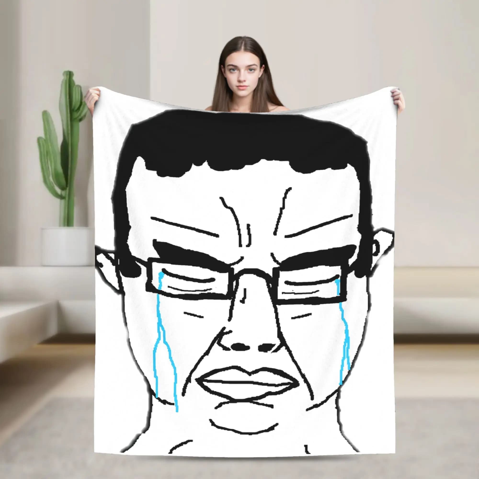 Soft Warm Blankets Travel Wojak Funny Meme Throw Blanket Flannel Bedspread For Home Decor Novelty Sofa Bed Cover
