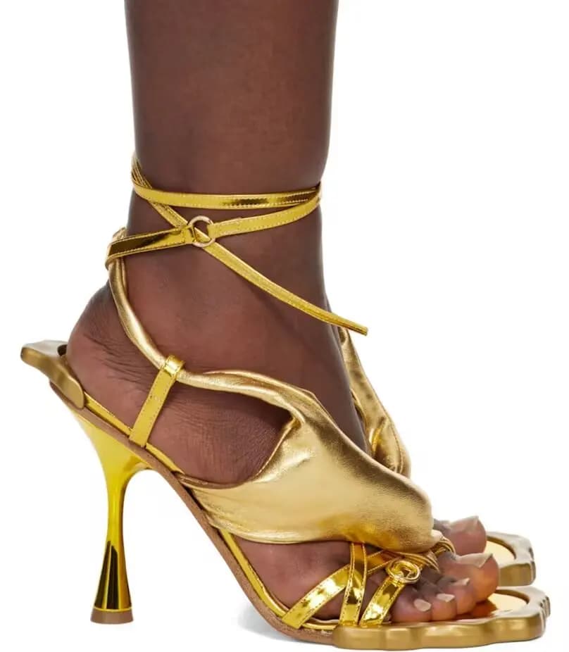 Ankle Strap Special Square Toe Rivets Shallow Summer Women Sandals Stiletto High Heel Buckle Strap Design Large Size Part Shoes