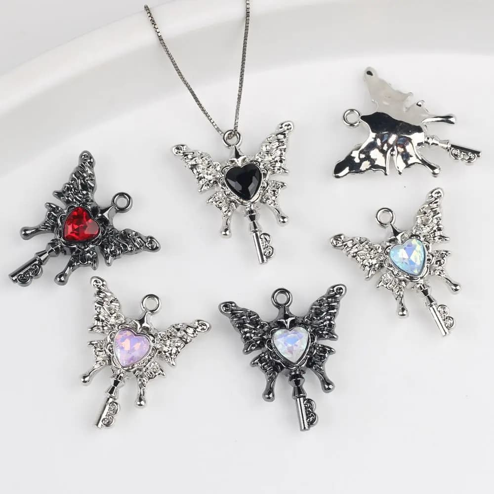 10 pcs/Lot 22*26MM In Zinc Alloy Strass Inlaid Butterfly Key Pendants and FAI Pendants by The Bracelet Earrings Accessories