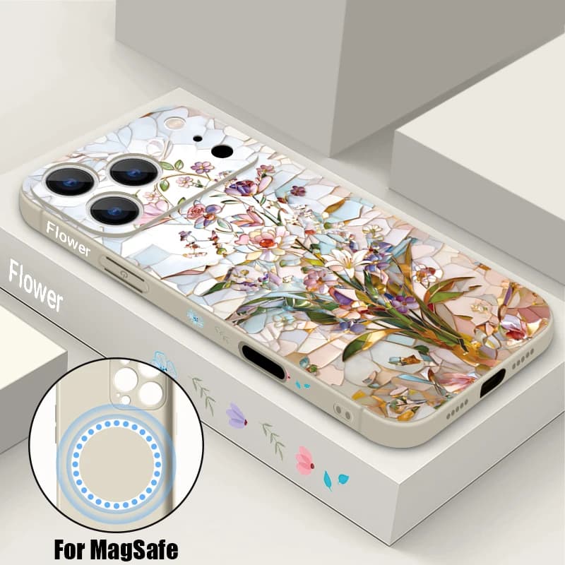 Creative Flower Pattern Magnetic Phone Case For iPhone 17e 17 16 15 14 13 Pro Max 16e For Magsafe Wireless Charge TPU Soft Cover