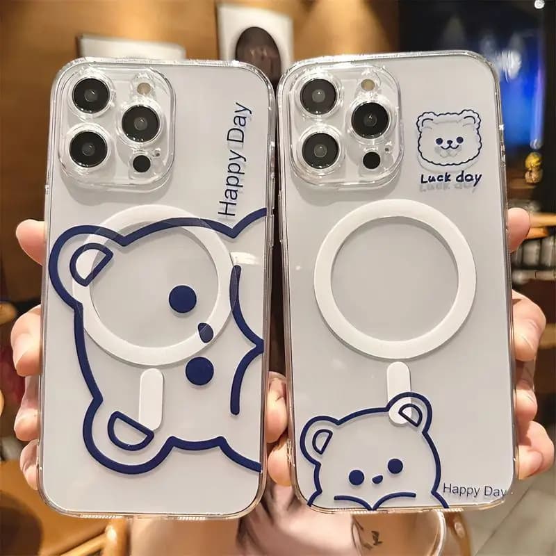Custodia magnetica per telefono Magsafe con orso linea divertente carino per Samsung Galaxy S25 S24 S23 S22 S21 S20 FE Plus Ultra 5G Cover morbida e trasparente