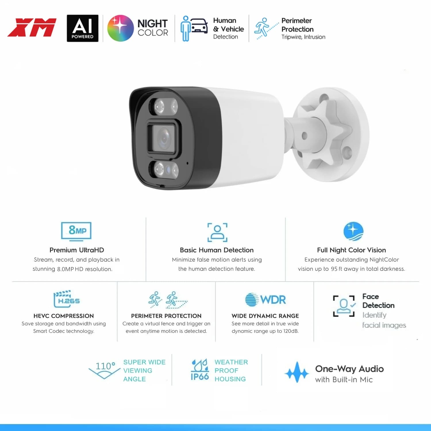 Video surveillance IP camera Poe 4K Onvif Audio 48V POE/DC 12V 3MP/4MP/5MP/8MP AI Color Waterproof Security Camera Night Bullet