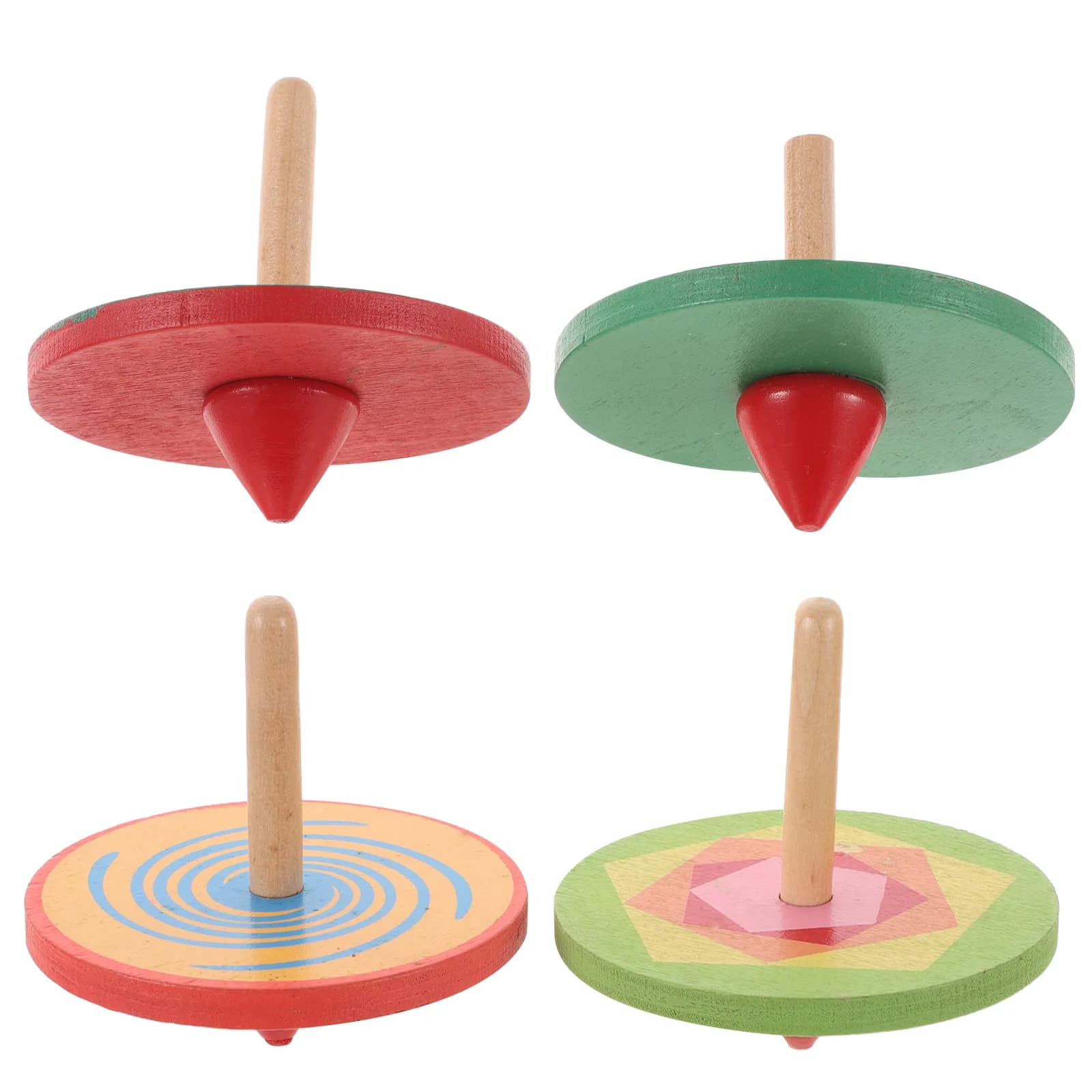 Set di 4 Trottola in Legno Colorati con Personaggi dei Cartoni Animati per Bambini, Gioco Educativo Montessori per lo Sviluppo Intellettuale e Motorio