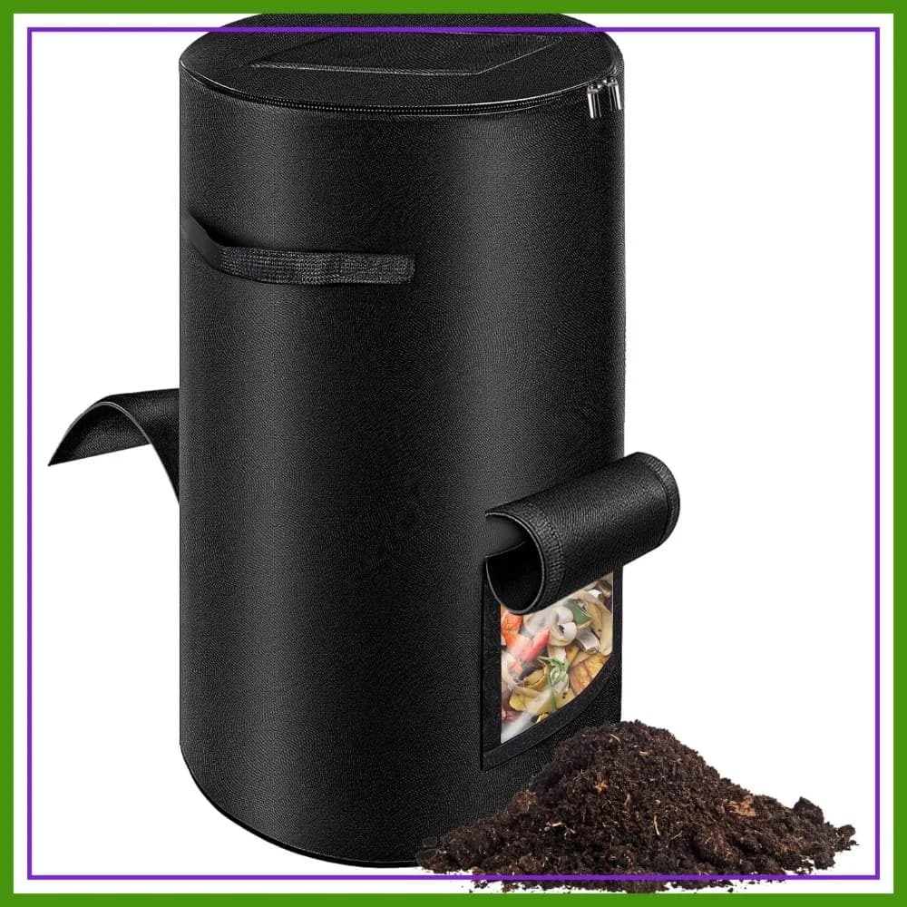 Compostiera da 34 galloni con finestre di osservazione, in tessuto non tessuto resistente per giardino, cortile, nera