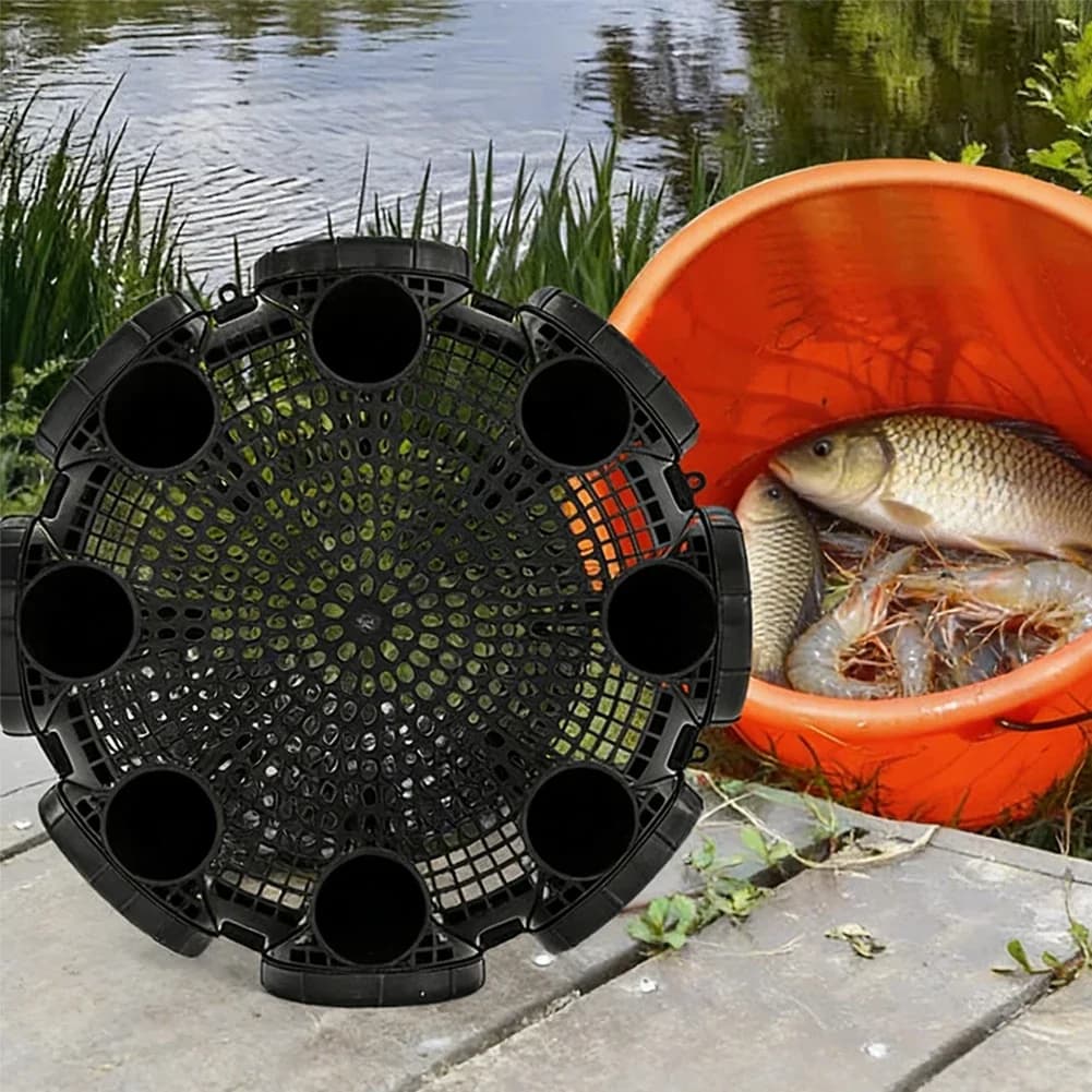 8 Holes Fish Net Cage Durable Plastic Container Mud Cage Container Fishnet Outdoor Fishing Net Cage Fishing Trap Easy to Install