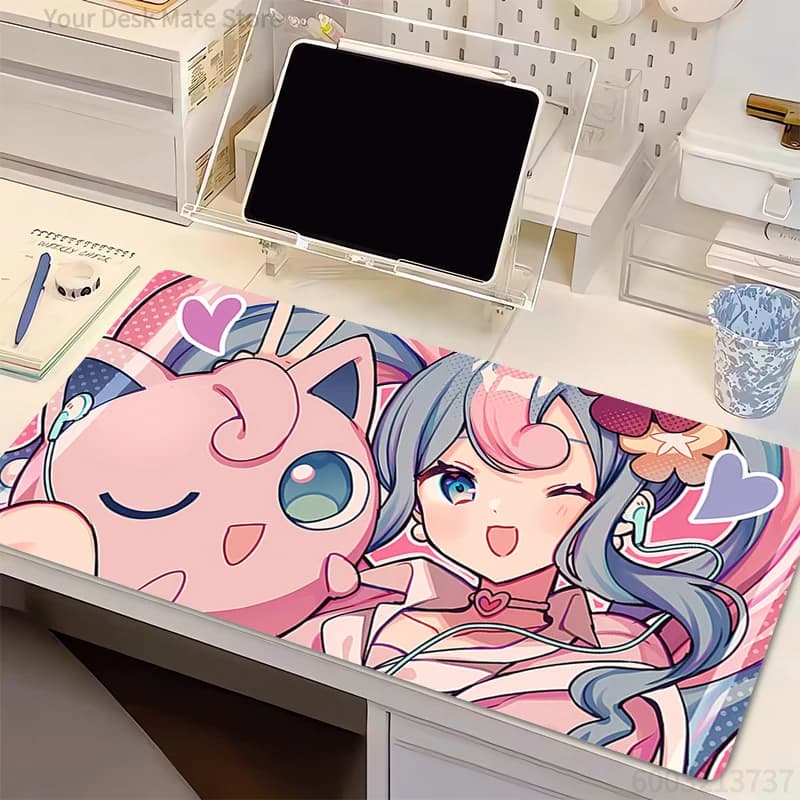 Tappetino per mouse Kawaii Anime Cute Girl Gabinete Gamer Tappetino per scrivania per computer Tappetino per tastiera Accessori da gioco P-Pokemon Jigglypuff Mousepad