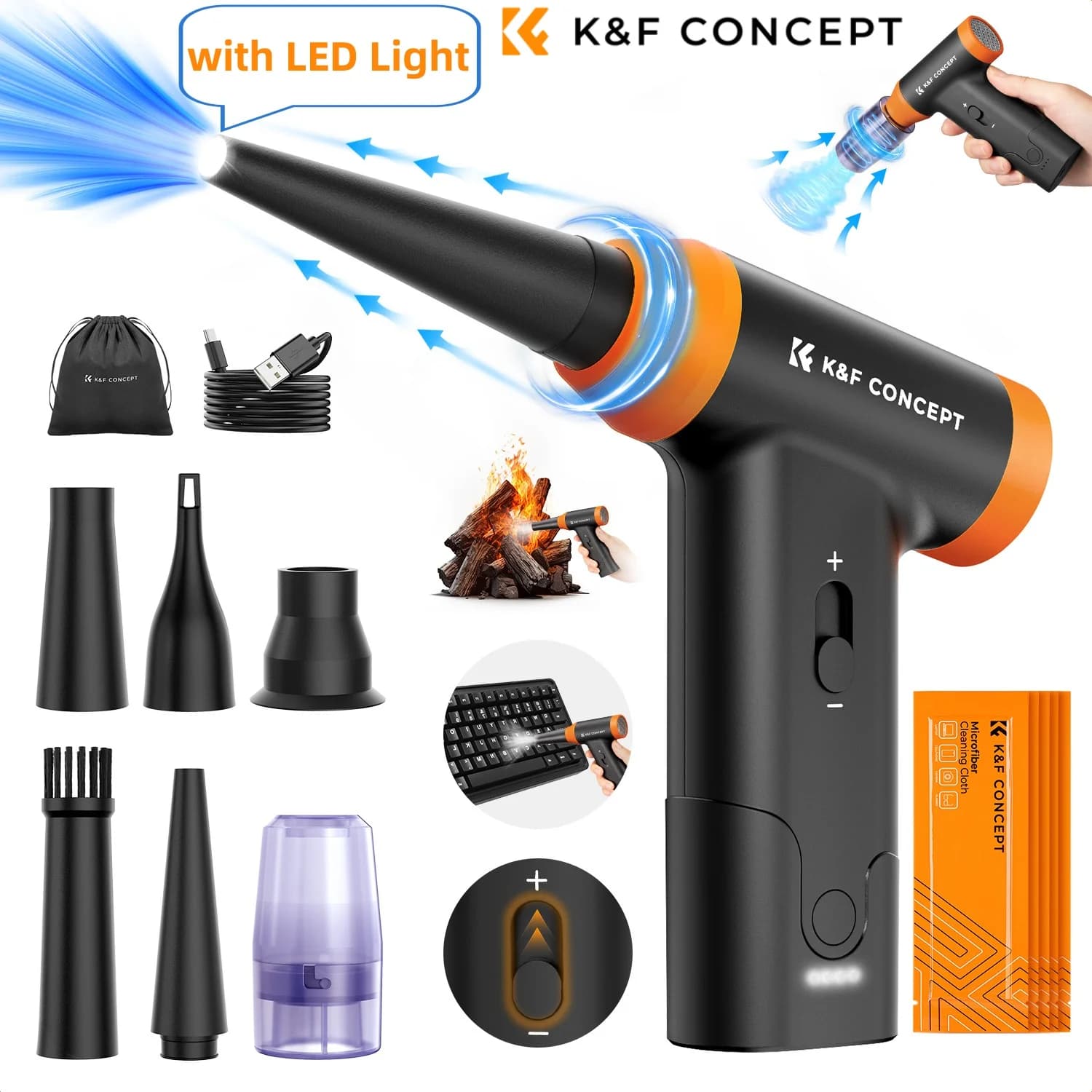 2 in 1 compressed air blower with 150000 rpm LED design and computer suction, portable keyboard, camera dust cleaner