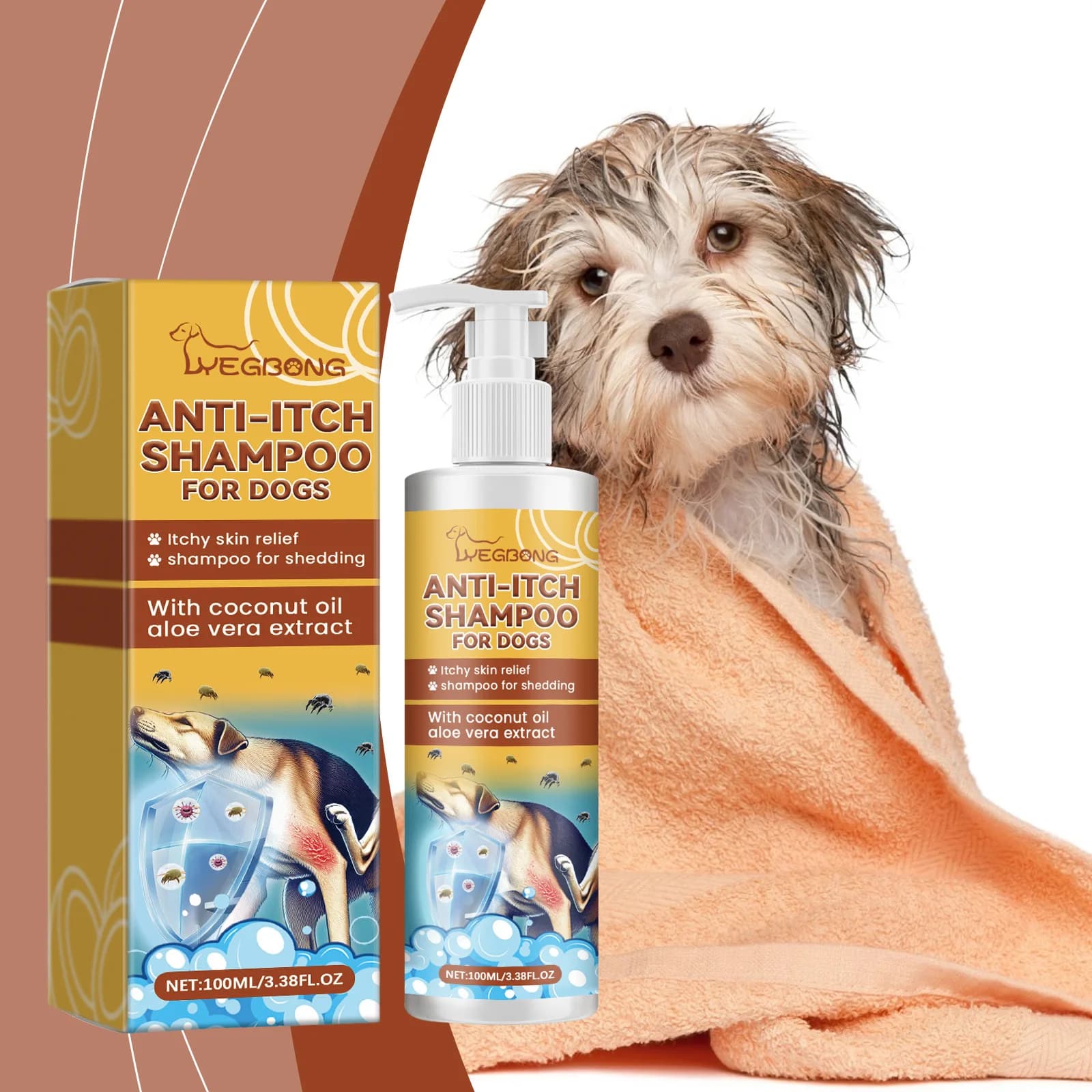 Shampoo antiprurito con olio di cocco per cani Previene la secchezza Allevia il prurito Pulizia profonda dei peli del cane Shampoo per il lavaggio degli animali domestici Deodorante