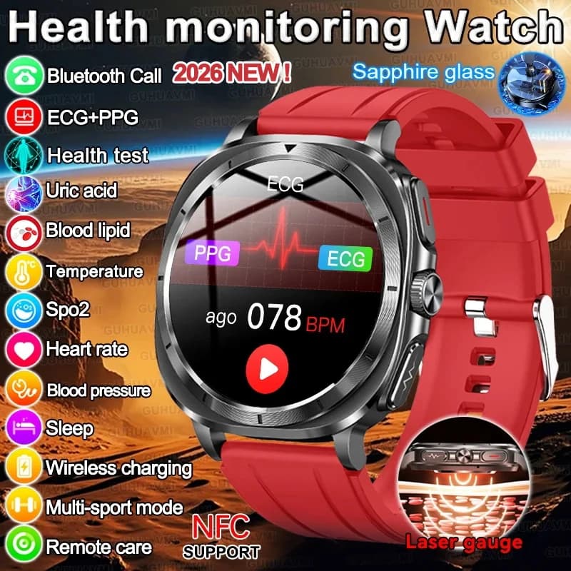 Nuovo Smartwatch per Monitoraggio della Salute con Laser, ECG+PPG, Pressione Sanguigna, Lipidi, Acido Urico, Analisi Corporea, NFC e Chiamate HD