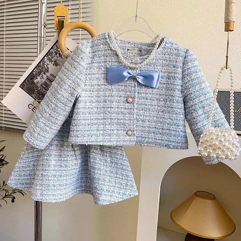 Set da ragazza per l'autunno e l'inverno, giacca stile piccola fragranza per bambina elegante e sofisticata, mezza gonna, set da due pezzi