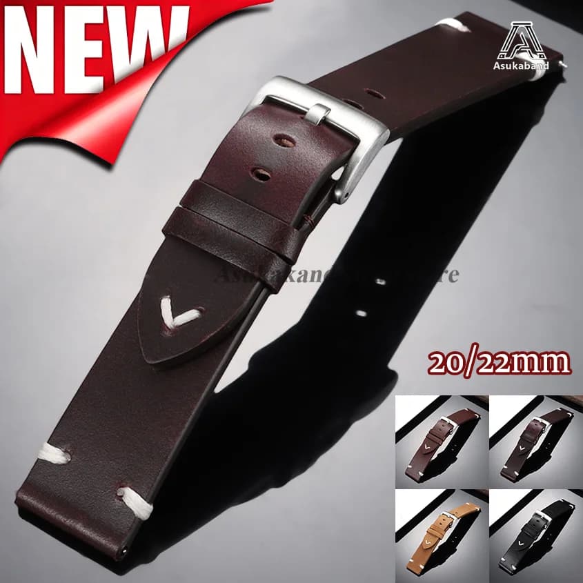 20mm 22mm Quick Release Oil Wax Leather Watch Strap for Seiko for Omega Cowhide Leather Watch Band Business Men Women Bracelets