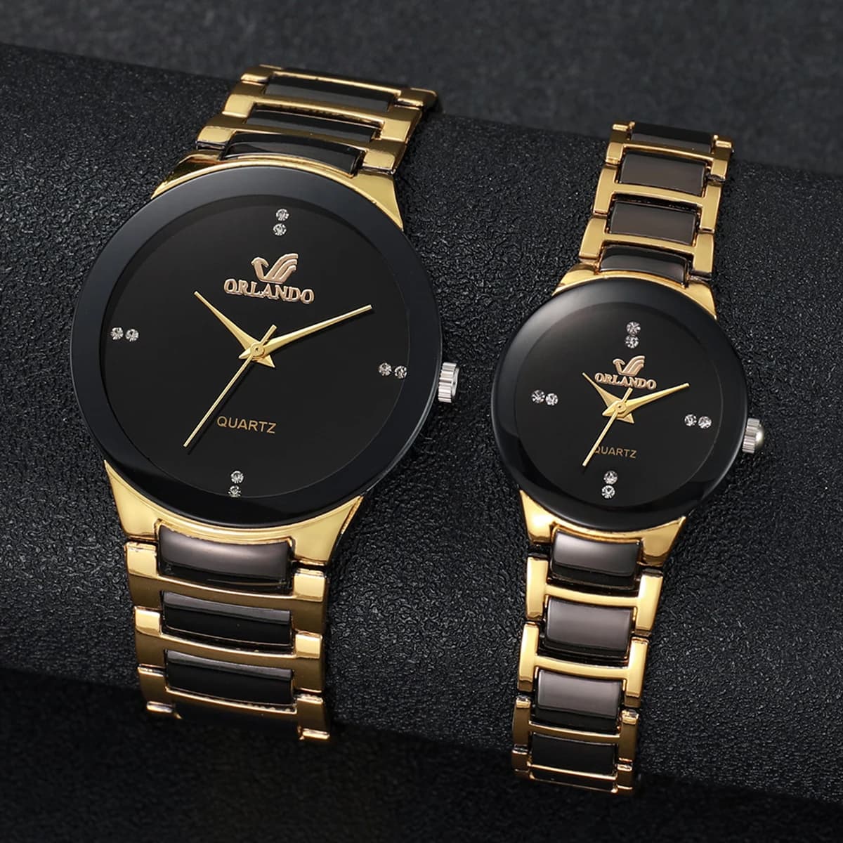 Set di 2 orologi da coppia alla moda con cinturino in acciaio inossidabile da uomo e da donna, set di orologi analogici al quarzo
