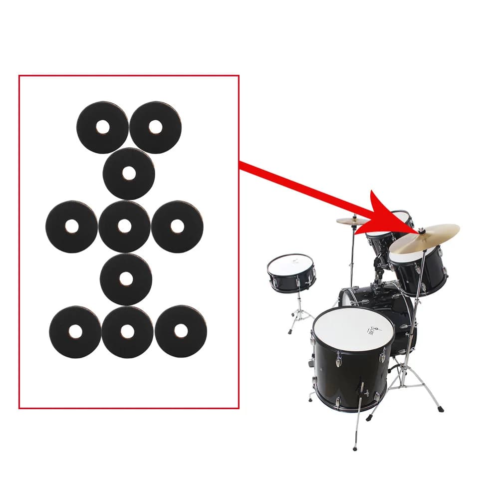 10-Pack Cymbal Felts Black/Gold Two-Tone Anti-Slip Cymbal Washers / Cotton Felt Pads Drum Kit Replacement Parts