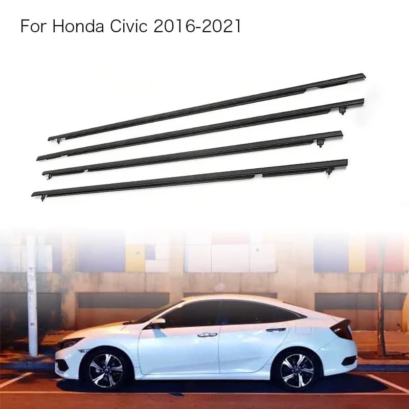 4 Pezzi Guarnizione in Gomma Cromata per Finestrini Honda Civic 2016-2021, Guarnizione Laterale per Porte, Cinghia in Gomma Resistente 72450-TEA-T01
