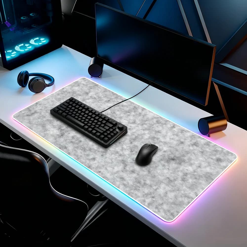Tappetino per Mouse in Feltro di Lana Nero, Bianco e Grigio, RGB LED, per Gaming, Camera da Letto, Ufficio, Antiscivolo, Impermeabile, Grande