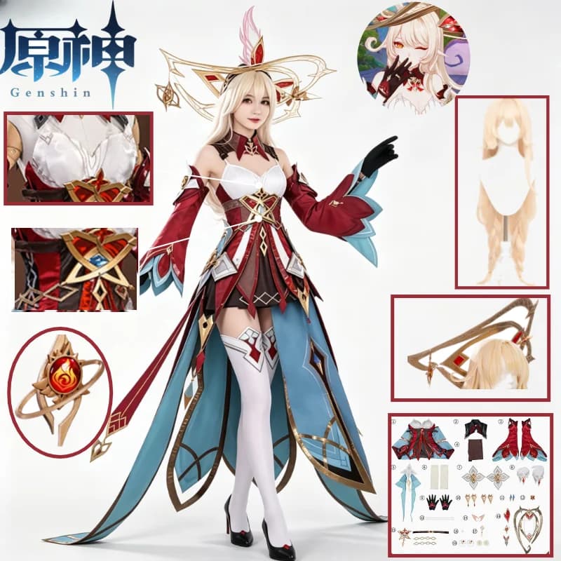 Costume Cosplay Alice Genshin Impact Hexenzirkel, Abito della Madre di Klee, Parrucca e Accessori, Set Costume da Strega, Gioco di Ruolo Anime